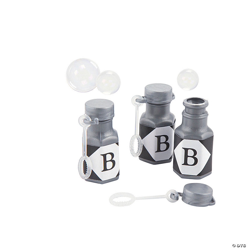 Bulk 48 Pc. Personalized Mini Monogram with Silver Bubble Bottles Image Thumbnail