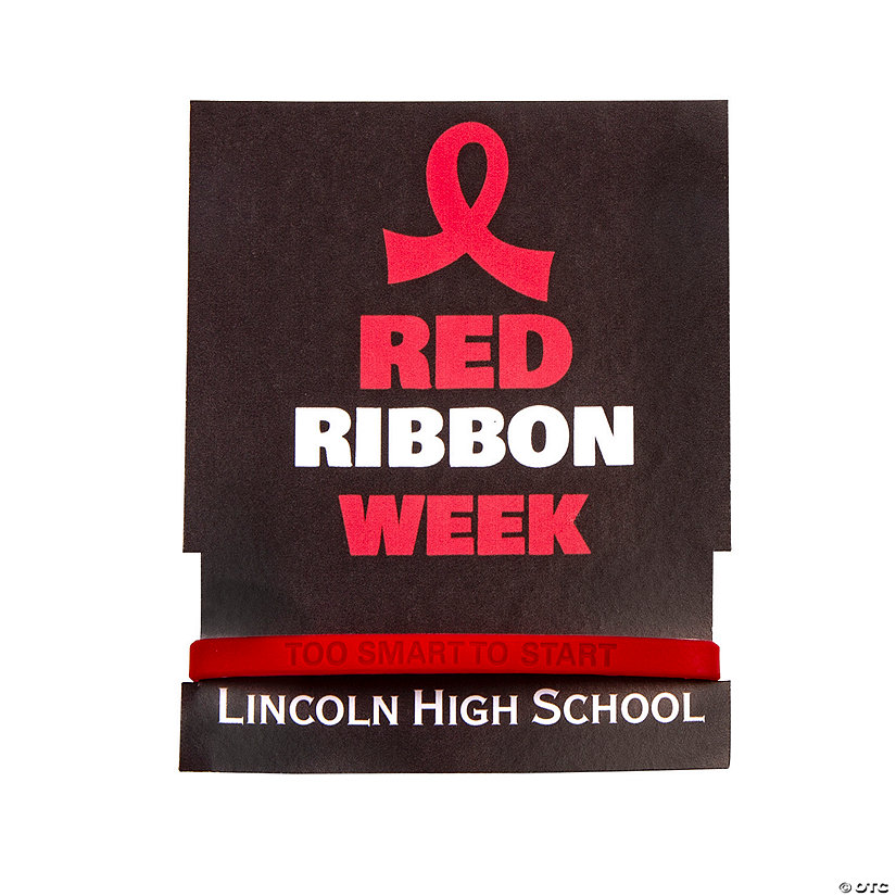 Bulk 48 Pc. Personalized Red Ribbon Week Thin Band Bracelets with Card Image Thumbnail