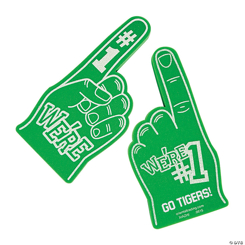 Bulk 48 Pc. Personalized School Spirit #1 Green Foam Hands Image