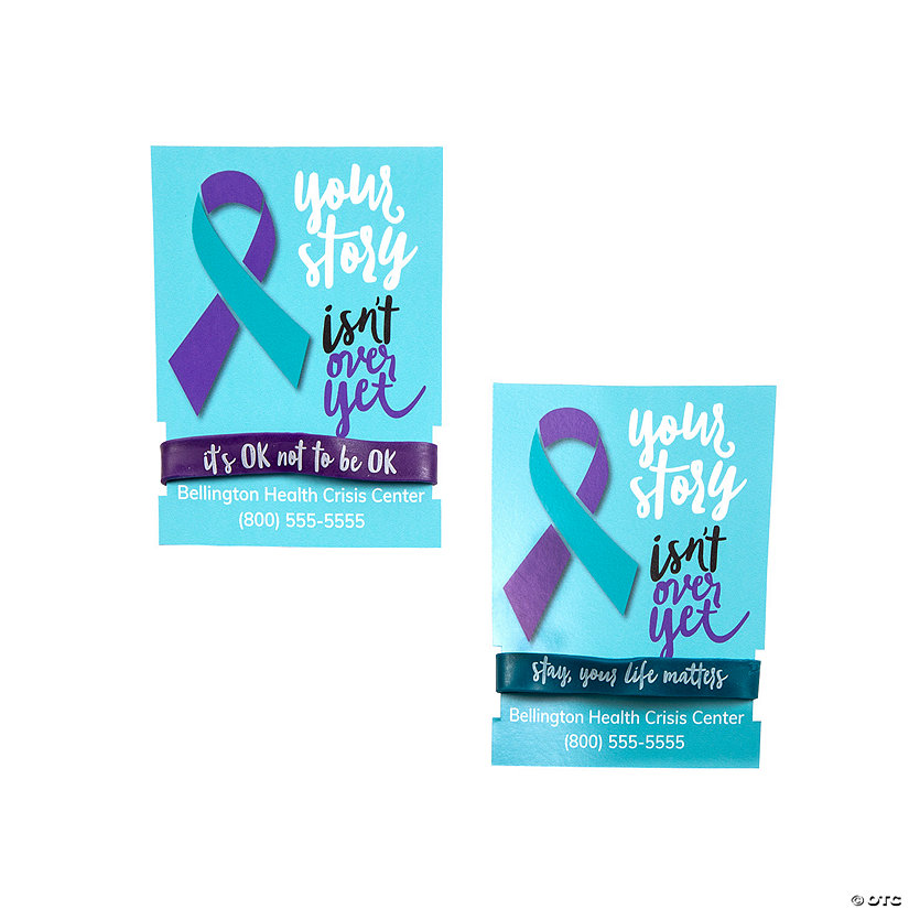 Bulk 48 Pc. Personalized Suicide Prevention Ribbon Bracelets on Cards Image Thumbnail