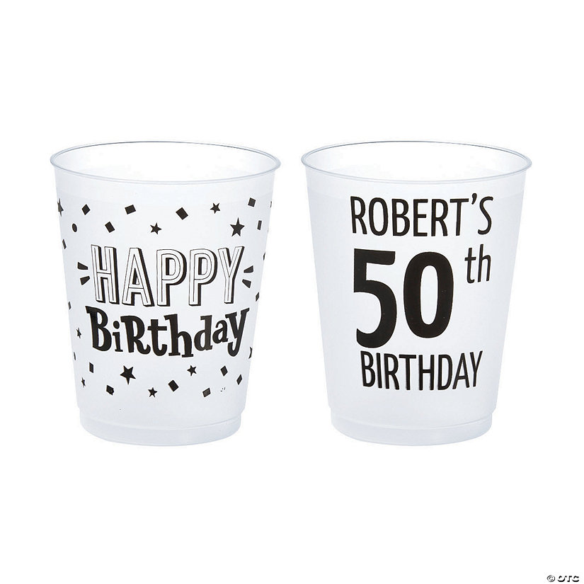 Bulk 50 Ct. 16 oz. Personalized Double-Sided Birthday Party Frosted Reusable Plastic Cups Image Thumbnail