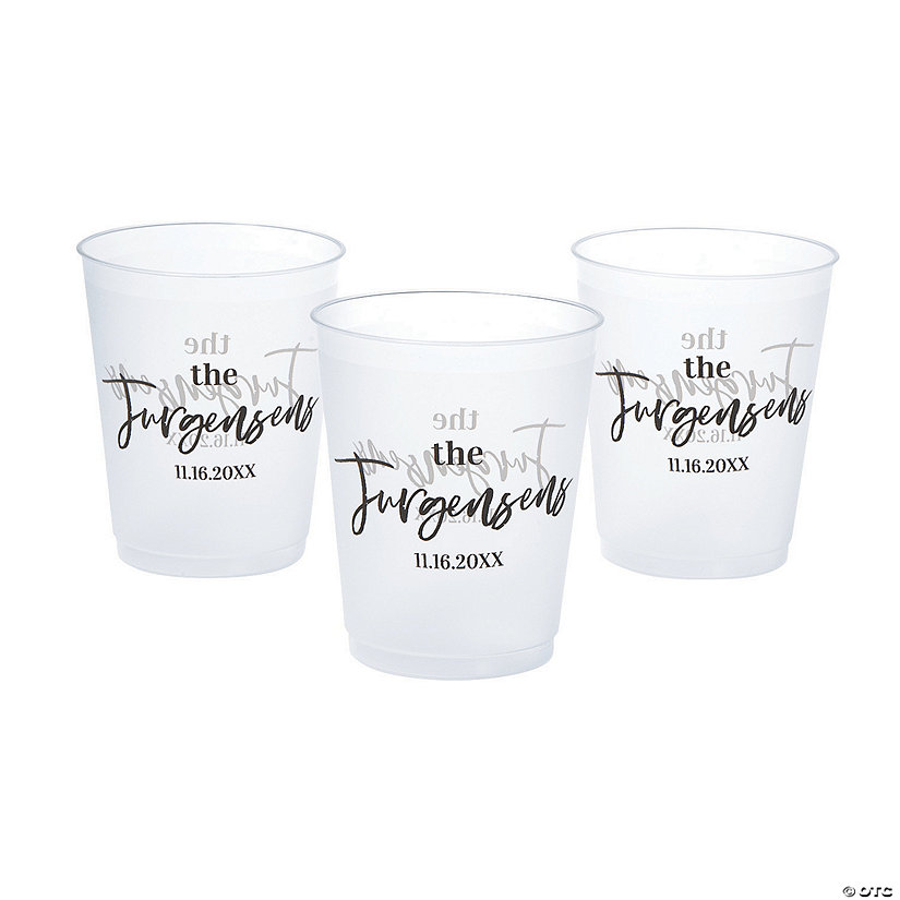Bulk 50 Ct. 16 oz. Personalized Last Name Double-Sided Clear Frosted Reusable Plastic Cups Image Thumbnail