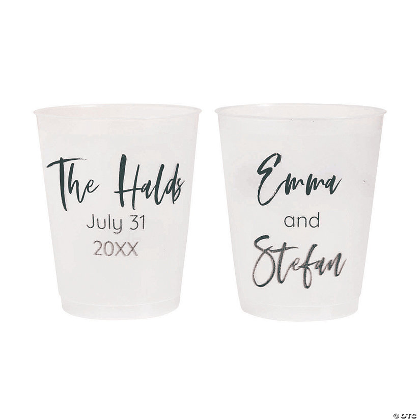 Bulk 50 Ct. Personalized Double-Sided Script Name Clear Frosted Reusable Plastic Cups Image Thumbnail