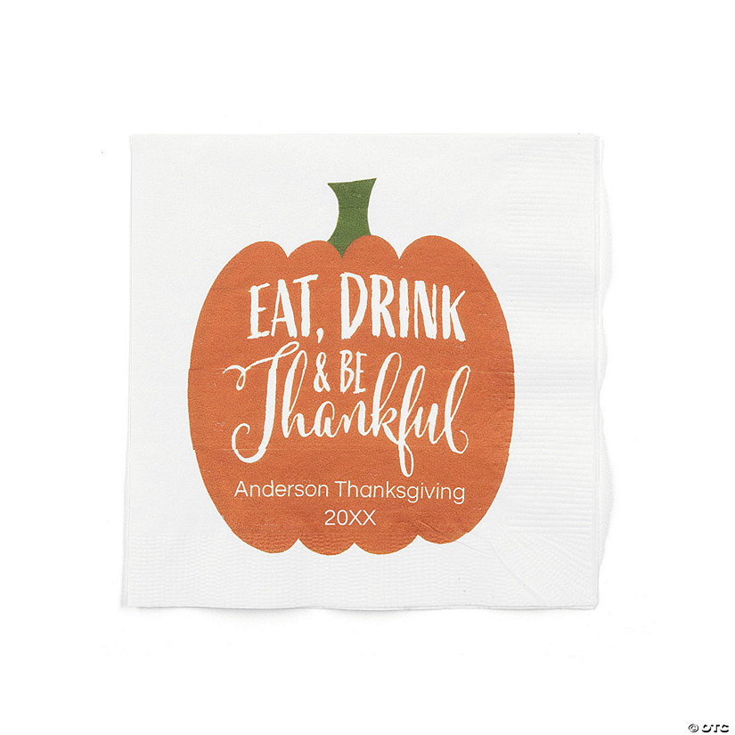 Bulk 50 Ct. Personalized Eat Drink & Be Thankful Thanksgiving Beverage Napkins Image Thumbnail