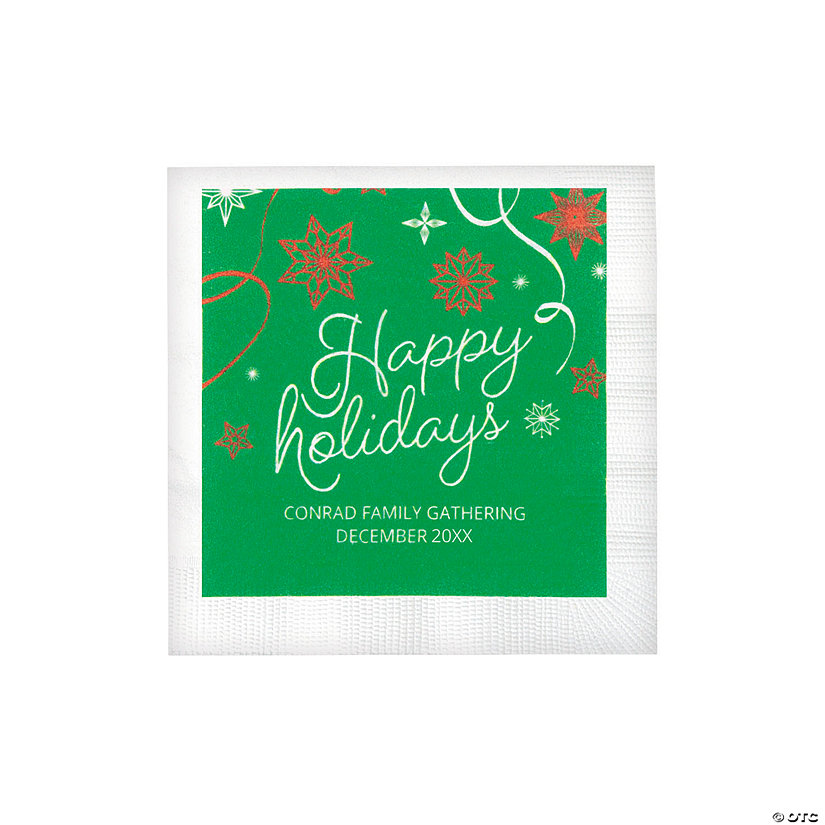 Bulk 50 Ct. Personalized Happy Holidays Beverage Napkins Image Thumbnail