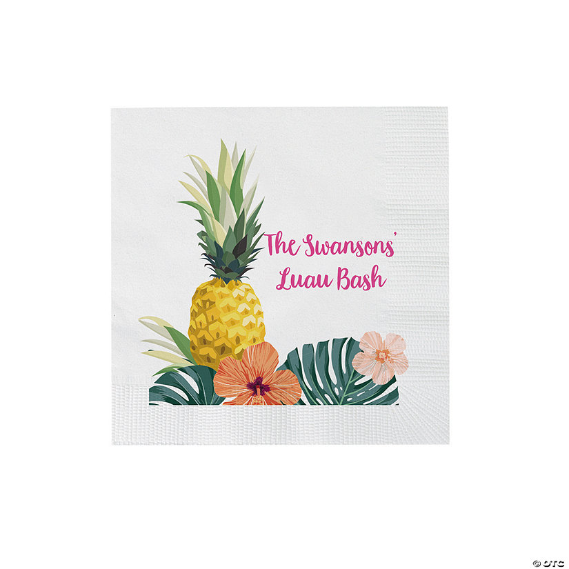 Bulk 50 Ct. Personalized Pineapple Luau Beverage Napkins Image Thumbnail
