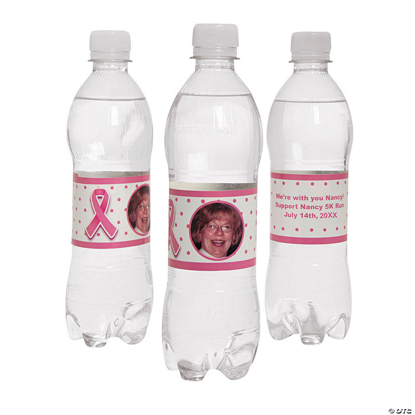 Bulk  50 Pc. Breast Cancer Awareness Custom Photo Water Bottle Labels Image Thumbnail