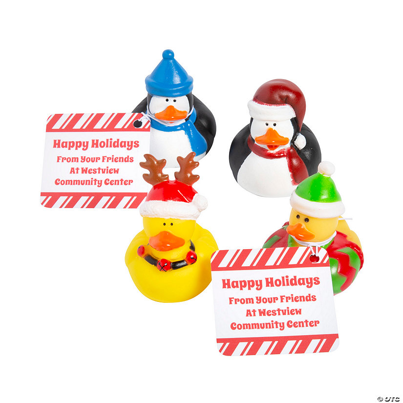 Bulk 50 Pc. Christmas Rubber Ducks with Personalized Gift Tag Image
