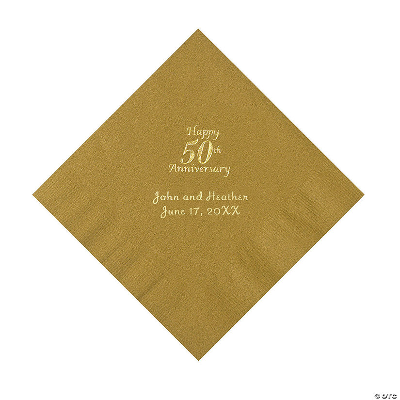 Bulk 50 Pc. Gold 50th Anniversary Personalized Beverage Napkins with Gold Foil Image Thumbnail