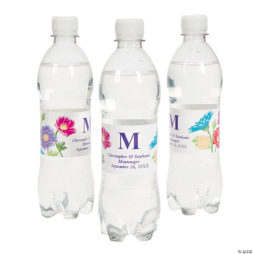 Bulk 50 Pc. Personalized Love in Bloom Wedding Water Bottle Labels Image Thumbnail