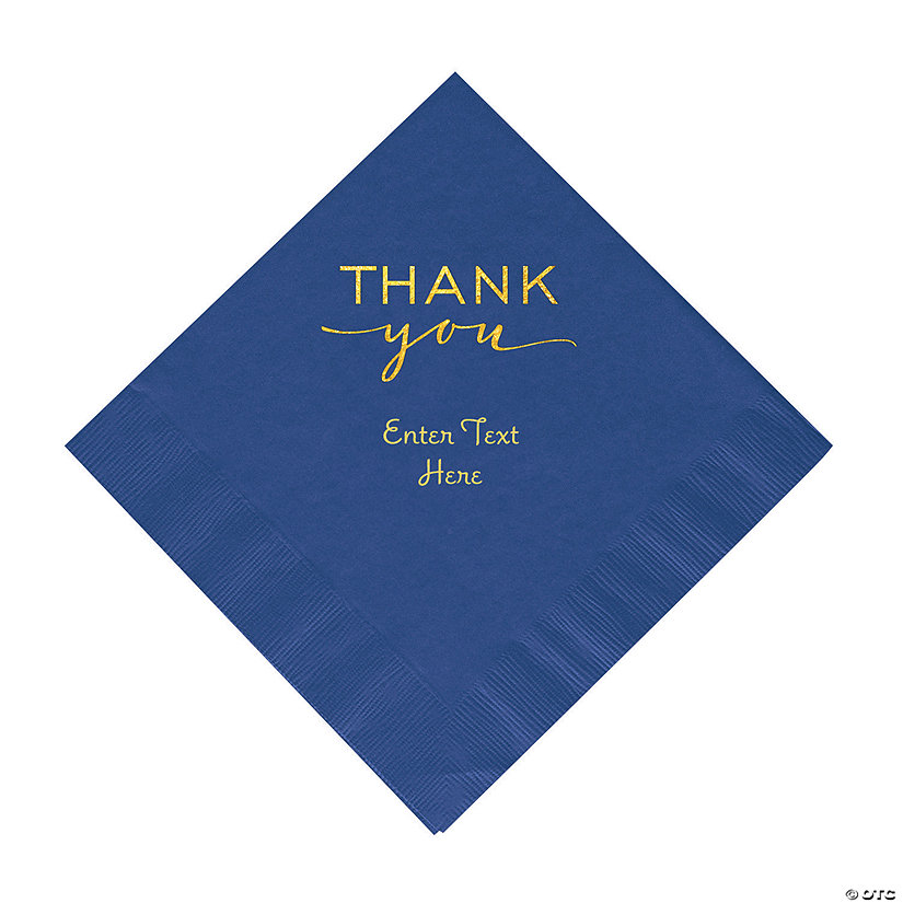 Bulk 50 Pc. Personalized Navy Modern Script Foil Thank You Napkins with Gold Foil &#8211; Luncheon Image Thumbnail