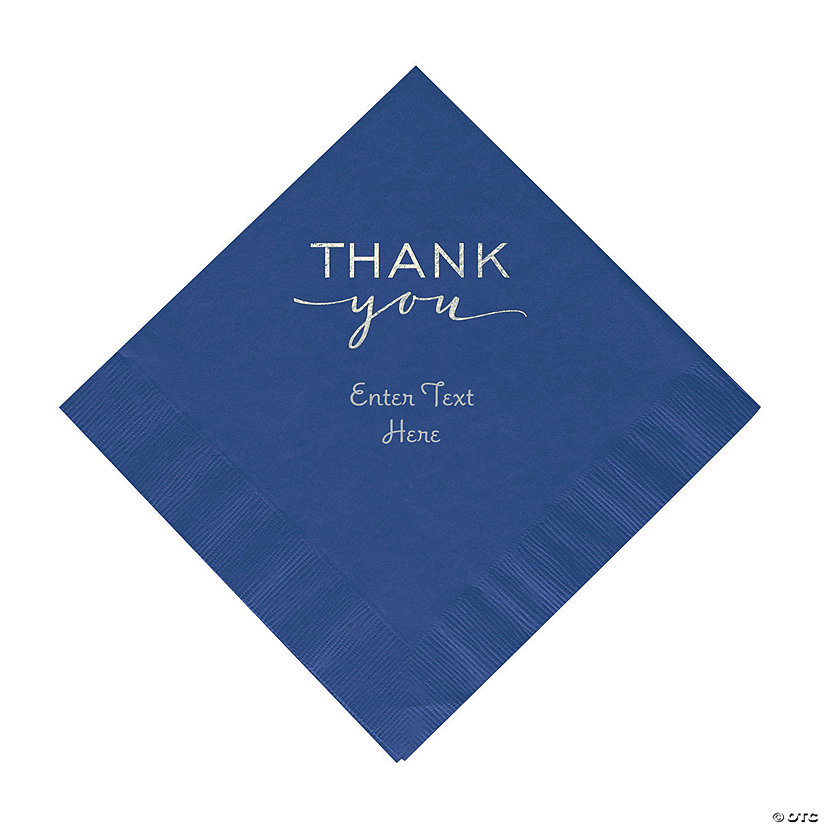 Bulk 50 Pc. Personalized Navy Modern Script Foil Thank You Napkins with Silver Foil &#8211; Luncheon Image Thumbnail