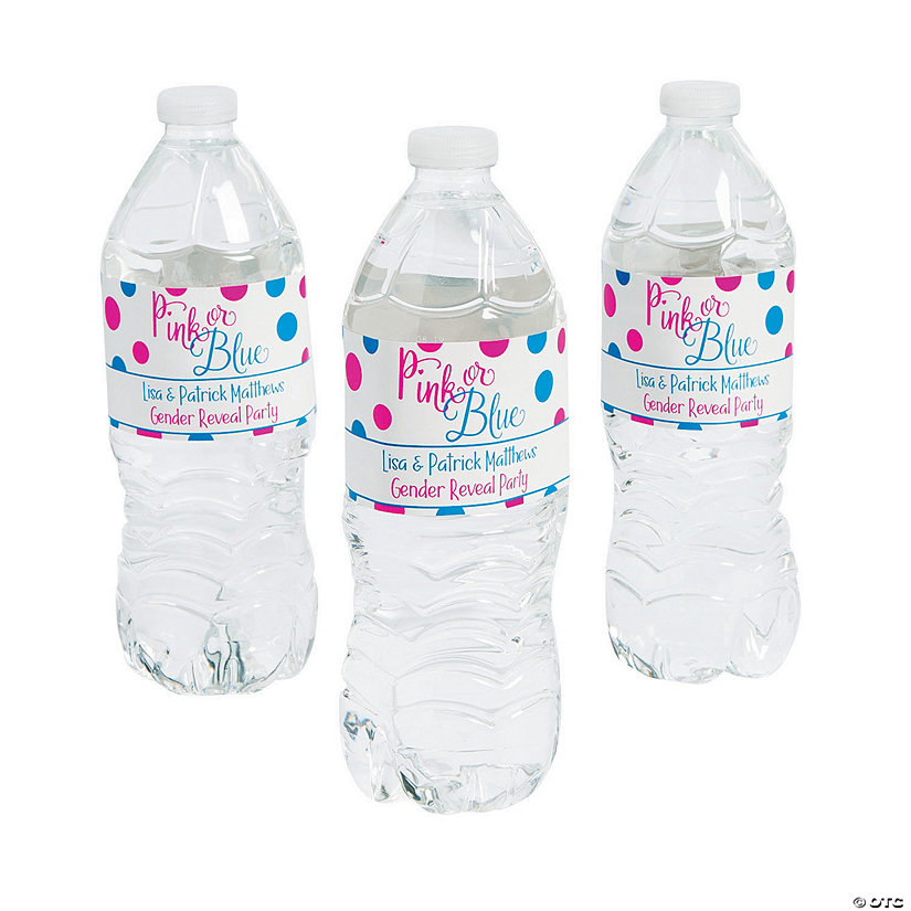 Bulk 50 Pc. Personalized Pink or Blue Gender Reveal Water Bottle Labels Image