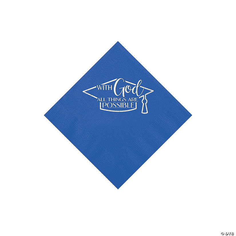 Bulk 50 Pc. Personalized Religious Graduation Party Cobalt Luncheon Napkins with Silver Foil Image Thumbnail