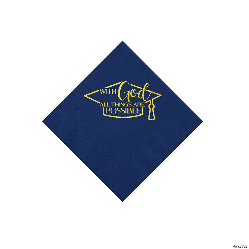 Bulk 50 Pc. Personalized Religious Graduation Party Navy Beverage Napkins with Gold Foil Image Thumbnail