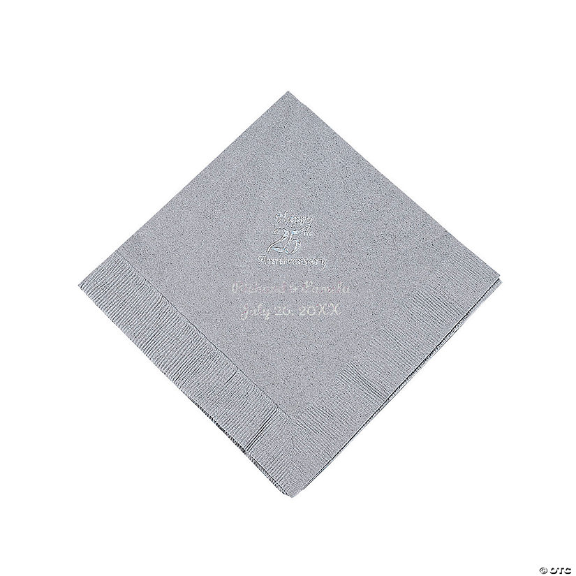 Bulk 50 Pc. Personalized Silver 25th Anniversary Luncheon Napkins Image Thumbnail