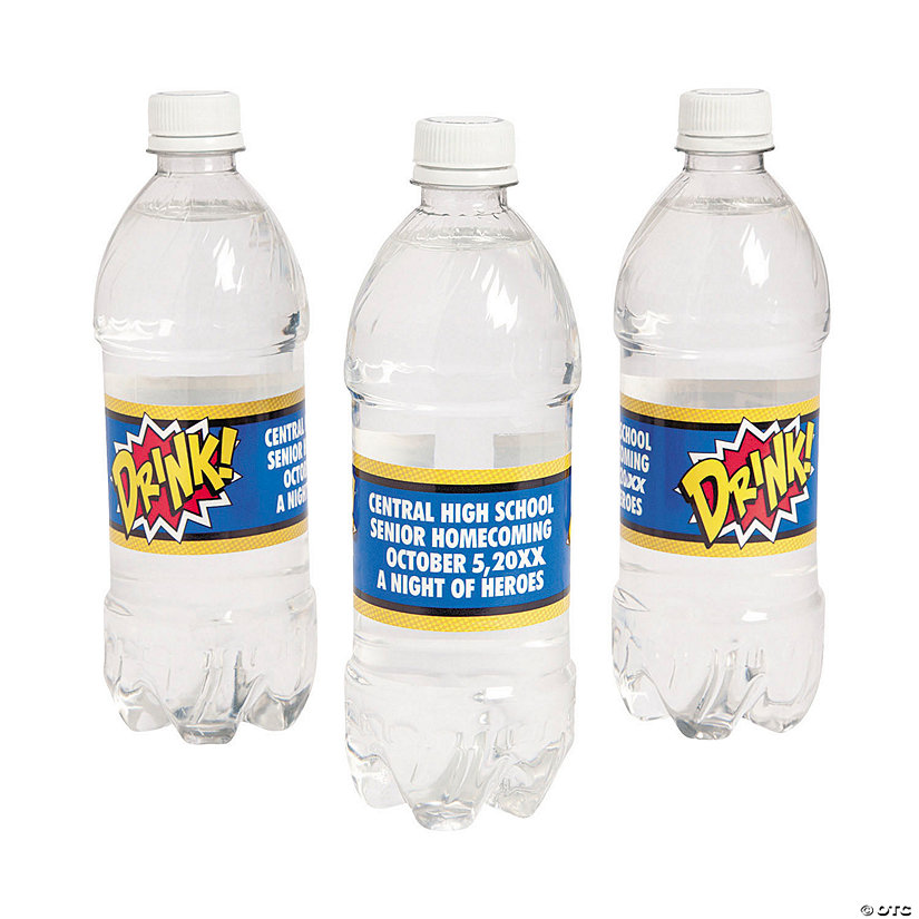 Bulk 50 Pc. Personalized Superhero Water Bottle Labels Image Thumbnail