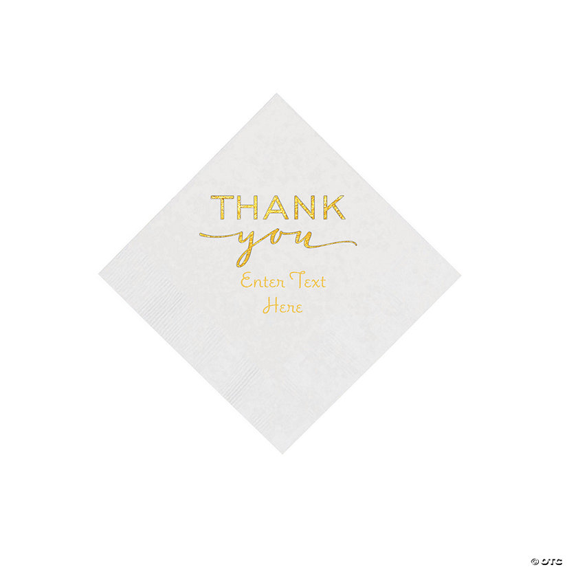 Bulk 50 Pc. Personalized White Modern Script Foil Thank You Napkins with Gold Foil &#8211; Beverage Image Thumbnail
