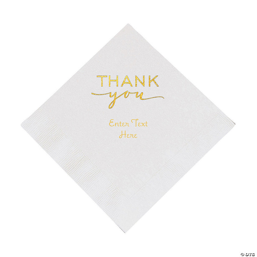Bulk 50 Pc. Personalized White Modern Script Foil Thank You Napkins with Gold Foil &#8211; Luncheon Image Thumbnail