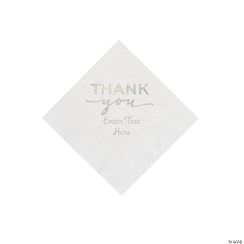 Bulk 50 Pc. Personalized White Modern Script Foil Thank You Napkins with Silver Foil &#8211; Beverage Image Thumbnail