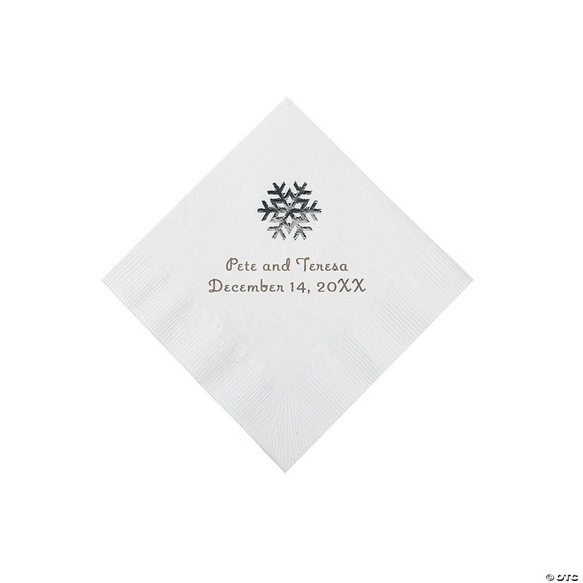 Bulk 50 Pc. White Snowflake Personalized Beverage Napkins with Silver Foil Image Thumbnail