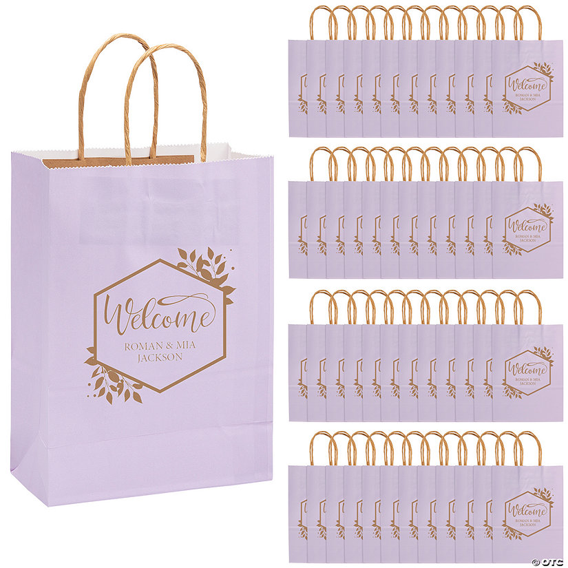 Bulk 72 Pc. Personalized Medium Lilac Welcome Kraft Paper Gift Bags Image Thumbnail
