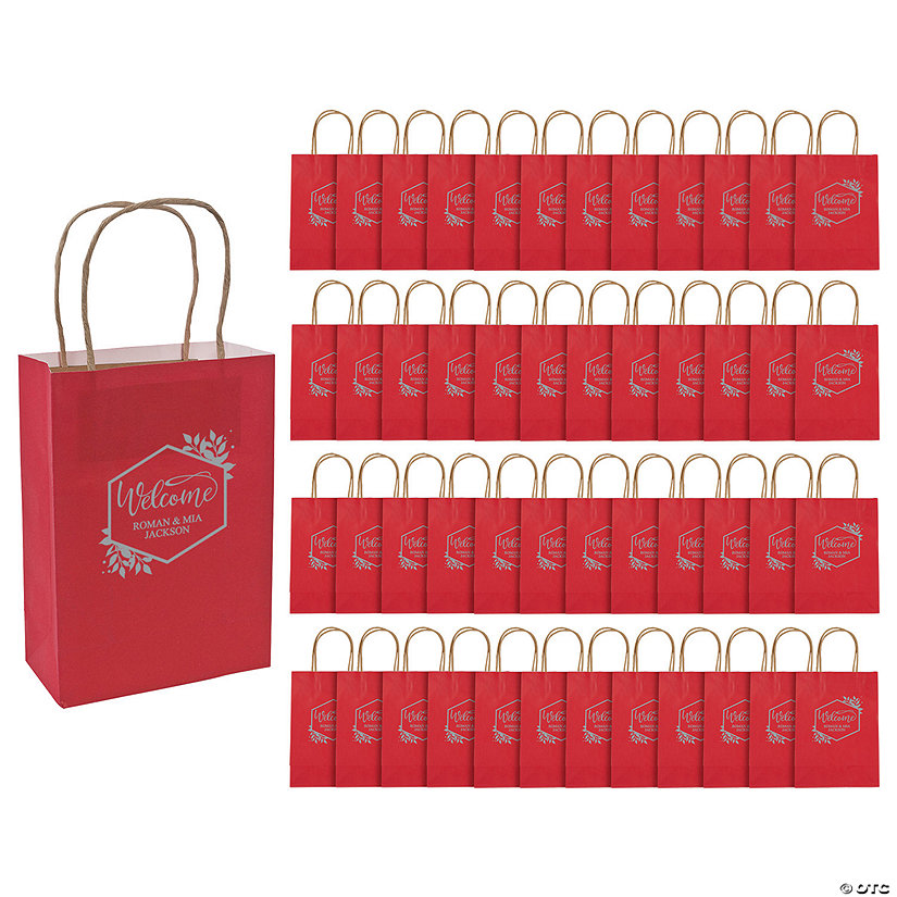 Bulk 72 Pc. Red Medium Personalized Welcome Kraft Paper Gift Bags Image Thumbnail