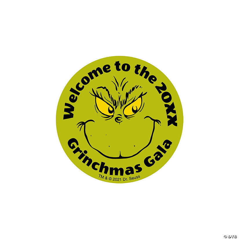 Bulk 80 Pc. Personalized Dr. Seuss&#8482; The Grinch Round Party Favor Stickers Image Thumbnail