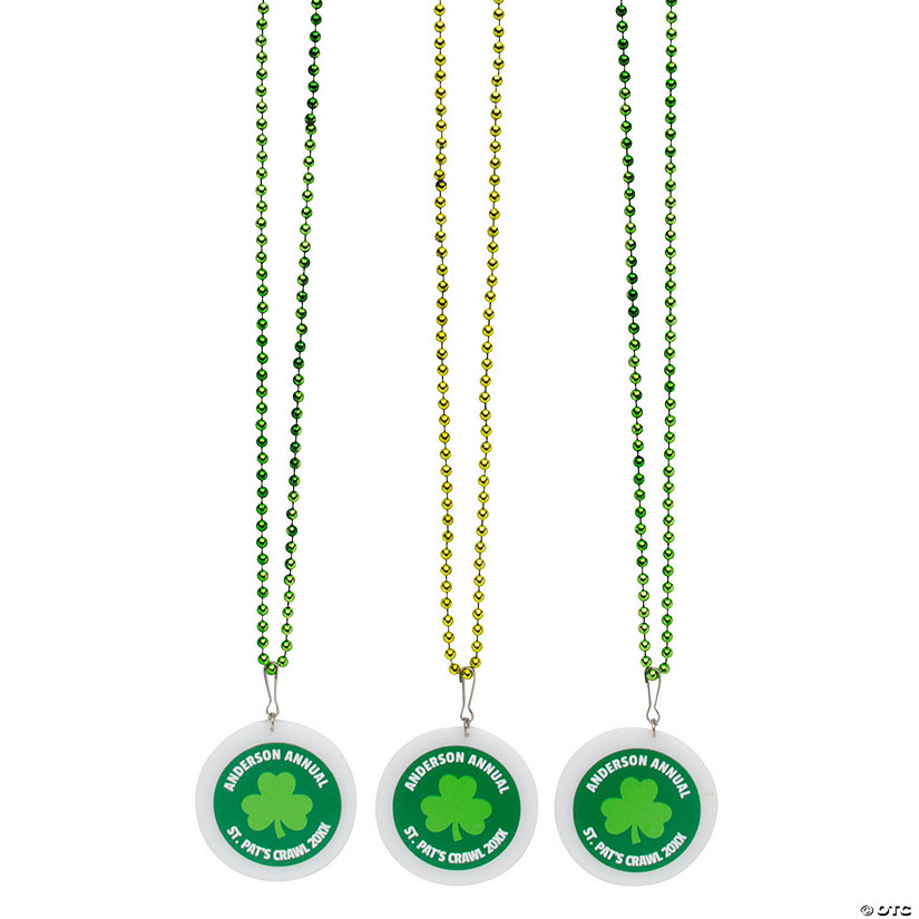 Bulk Personalized Shades of Green Bead Necklaces with St. Patrick&#8217;s Day Charm for 48 Image Thumbnail