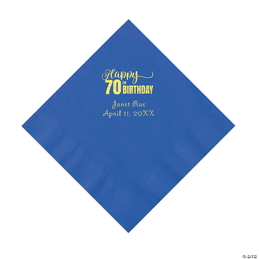 Cobalt Blue 70th Birthday Personalized Napkins with Gold Foil - 50 Pc. Luncheon Image Thumbnail