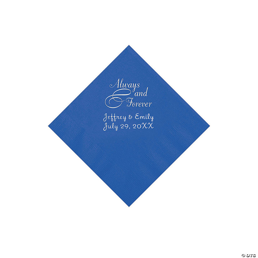 Cobalt Blue Always & Forever Personalized Napkins with Silver Foil - Beverage Image Thumbnail
