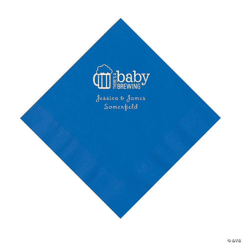 Cobalt Blue Baby Brewing Personalized Napkins with Silver Foil - 50 Pc. Luncheon Image Thumbnail