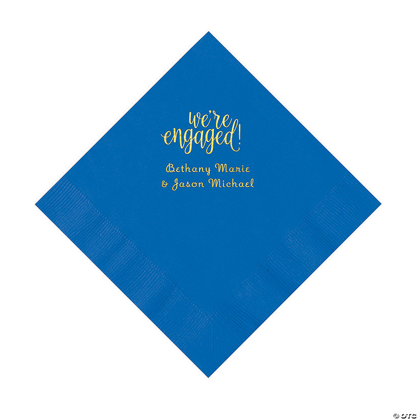 Cobalt Blue Engaged Personalized Napkins with Gold Foil &#8211; Luncheon Image Thumbnail