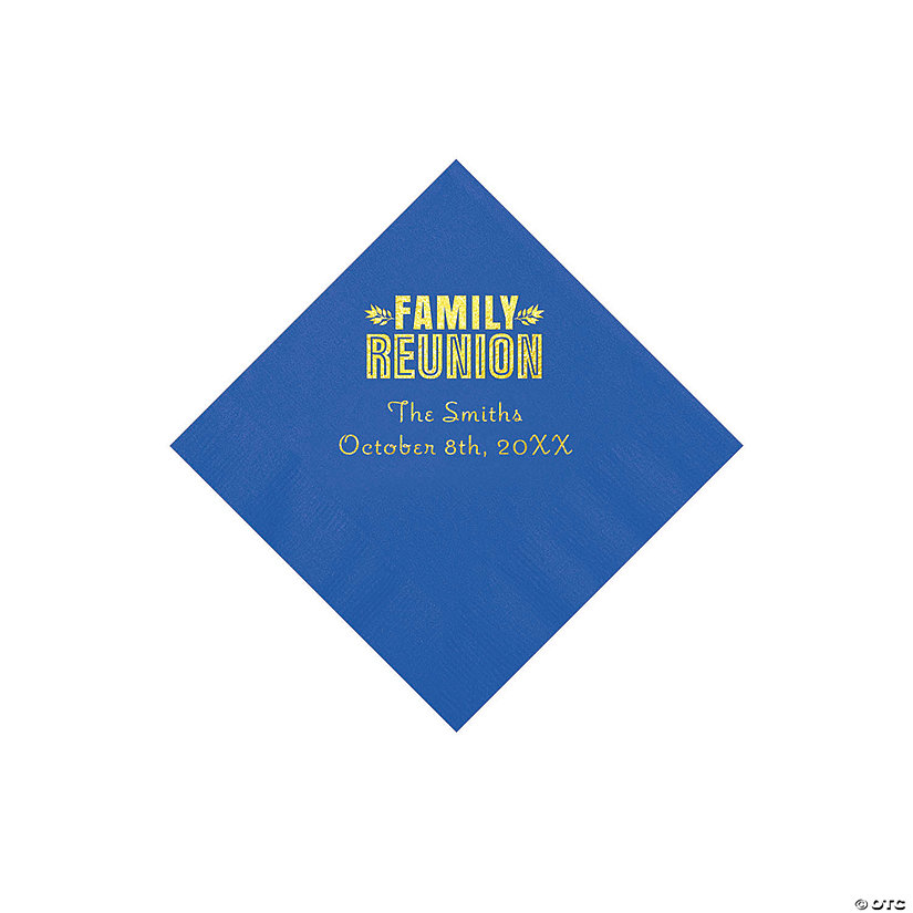 Cobalt Blue Family Reunion Personalized Napkins with Gold Foil - 50 Pc. Beverage Image Thumbnail