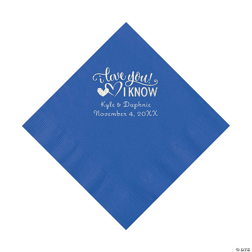 Cobalt Blue I Love You, I Know Personalized Napkins with Silver Foil - Luncheon Image Thumbnail