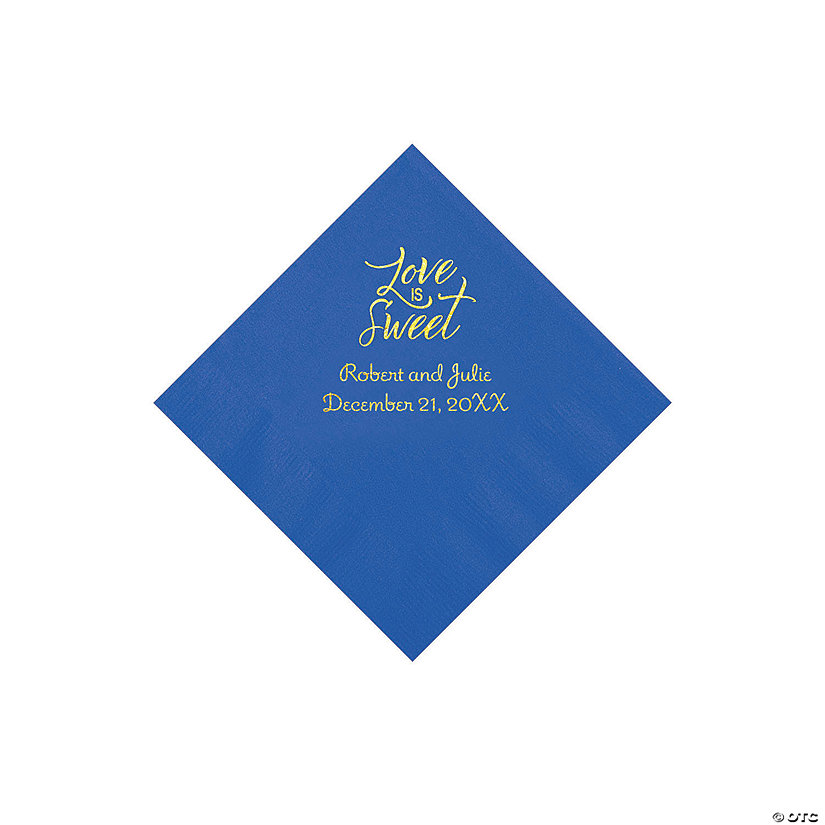 Cobalt Blue Love Is Sweet Personalized Napkins with Gold Foil - Beverage Image Thumbnail