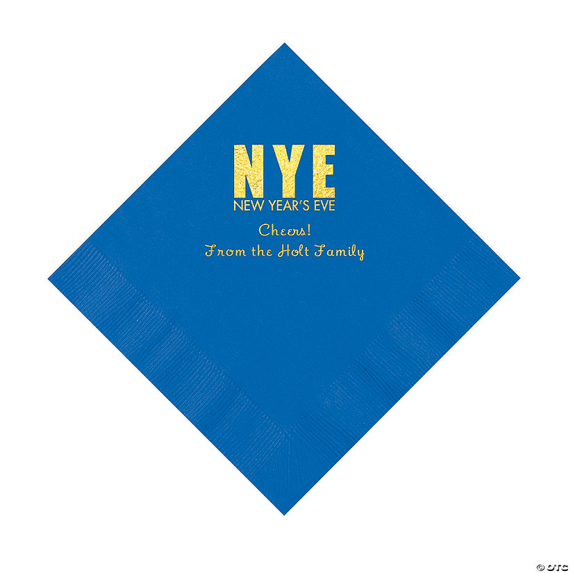 Cobalt Blue New Year&#8217;s Eve Personalized Napkins with Gold Foil - Luncheon Image Thumbnail