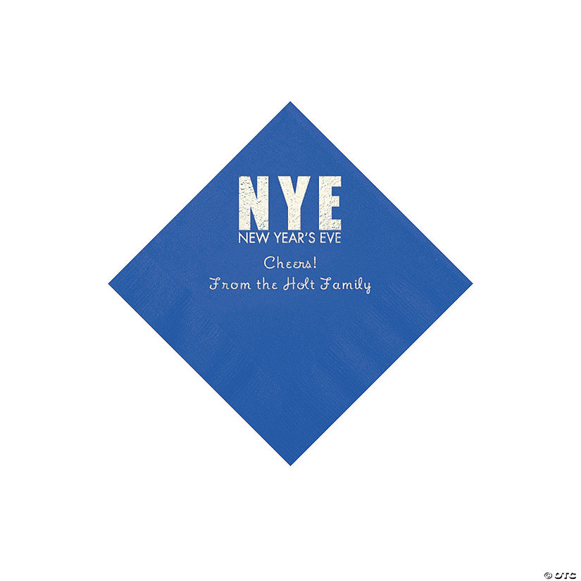 Cobalt Blue New Year&#8217;s Eve Personalized Napkins with Silver Foil - Beverage Image Thumbnail