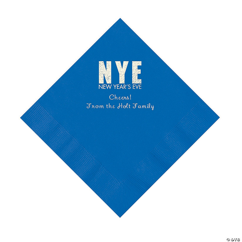 Cobalt Blue New Year&#8217;s Eve Personalized Napkins with Silver Foil - Luncheon Image Thumbnail