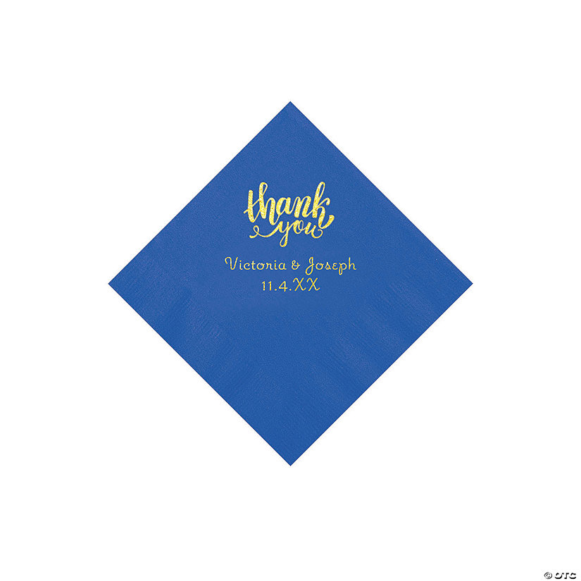 Cobalt Blue Thank You Personalized Napkins with Gold Foil - Beverage Image Thumbnail