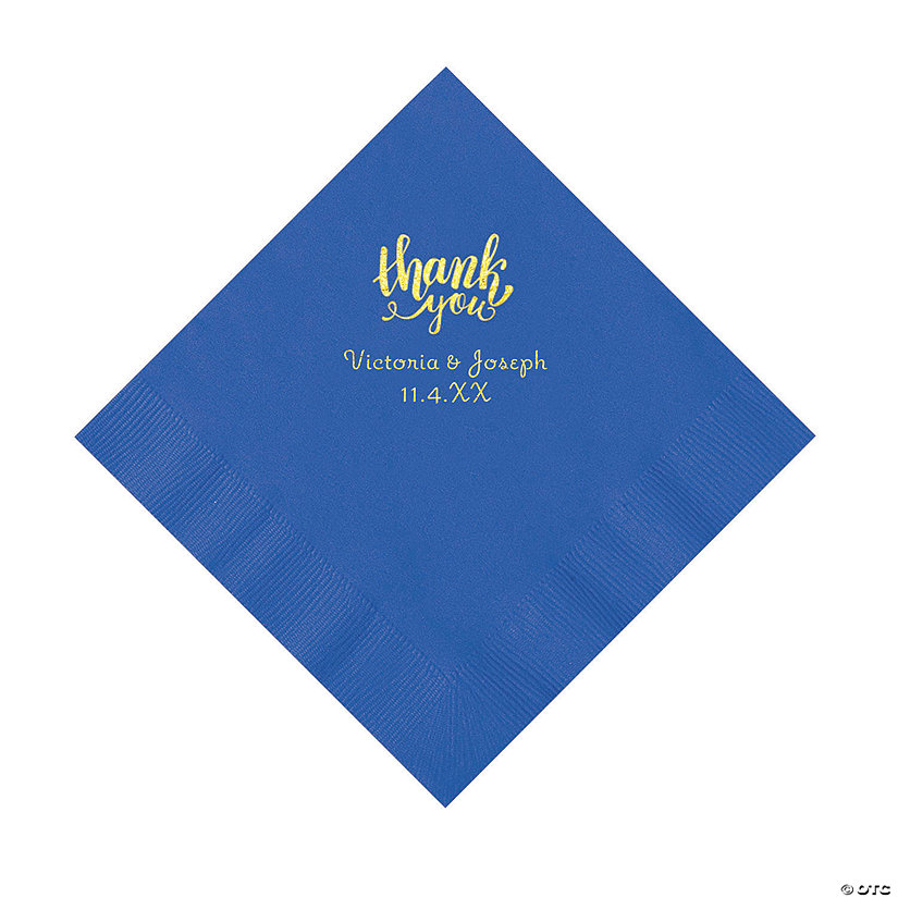 Cobalt Blue Thank You Personalized Napkins with Gold Foil - Luncheon Image Thumbnail