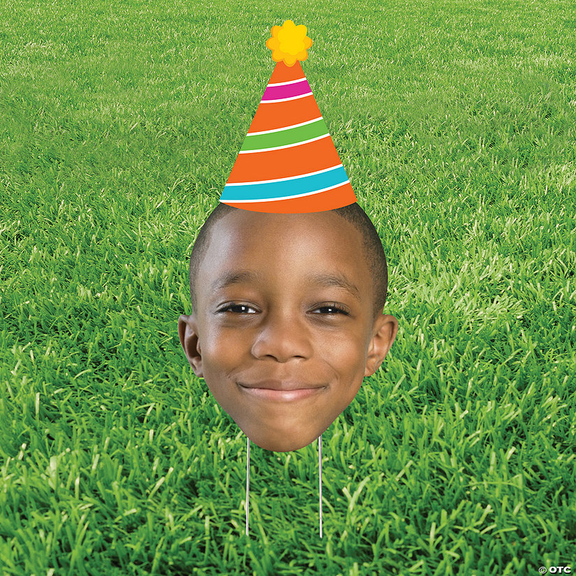 Custom Photo 12 1/2" x 26" Birthday Party Hat Big Head Cutout Yard Sign Image Thumbnail