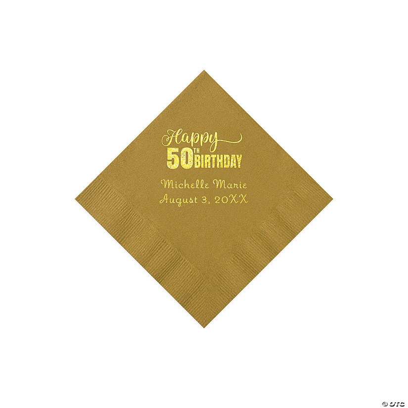 Gold 50th Birthday Personalized Napkins with Gold Foil &#8211; 50 Pc. Beverage Image Thumbnail