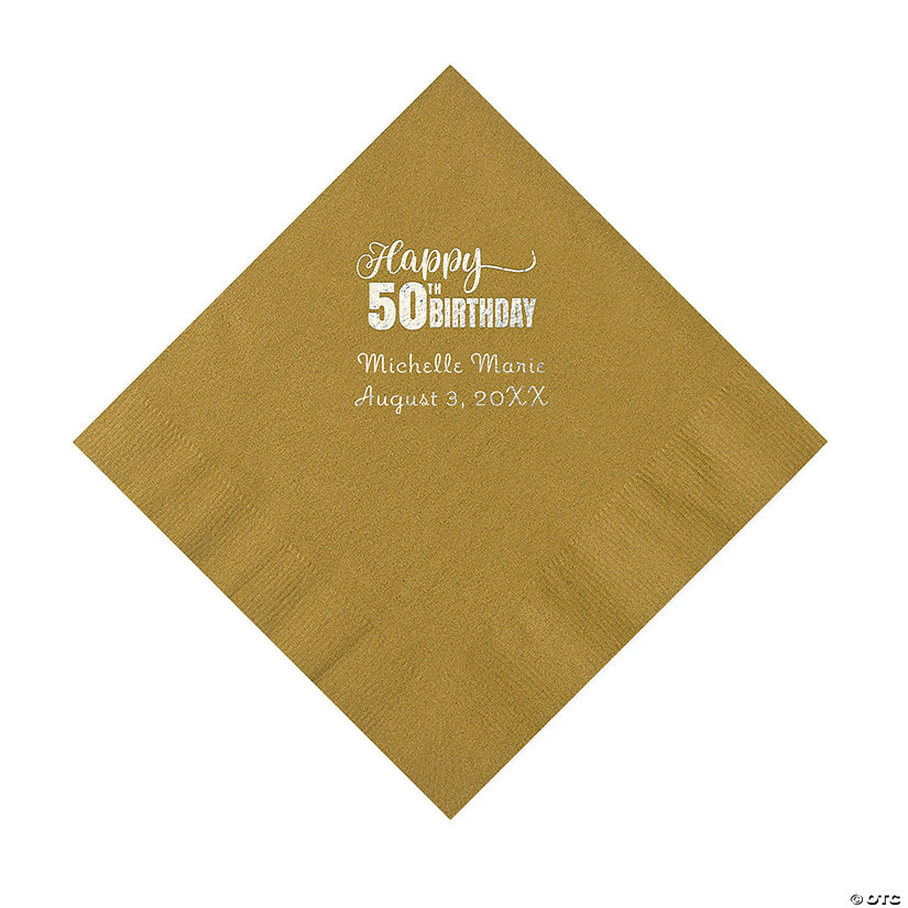 Gold 50th Birthday Personalized Napkins with Silver Foil &#8211; 50 Pc. Luncheon Image Thumbnail
