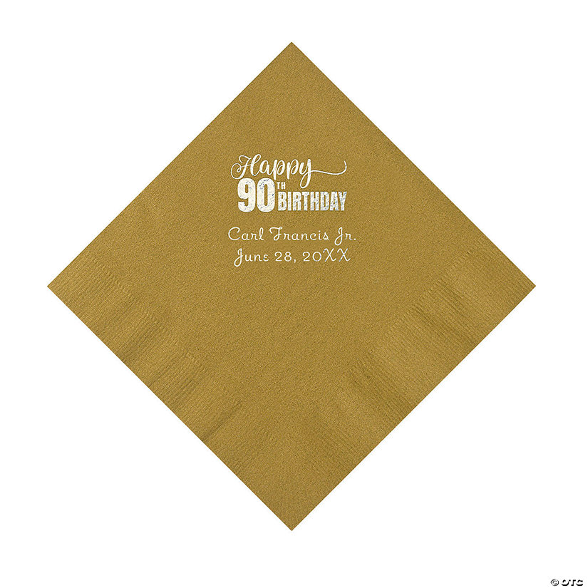 Gold 90th Birthday Personalized Napkins with Silver Foil &#8211; 50 Pc. Luncheon Image Thumbnail