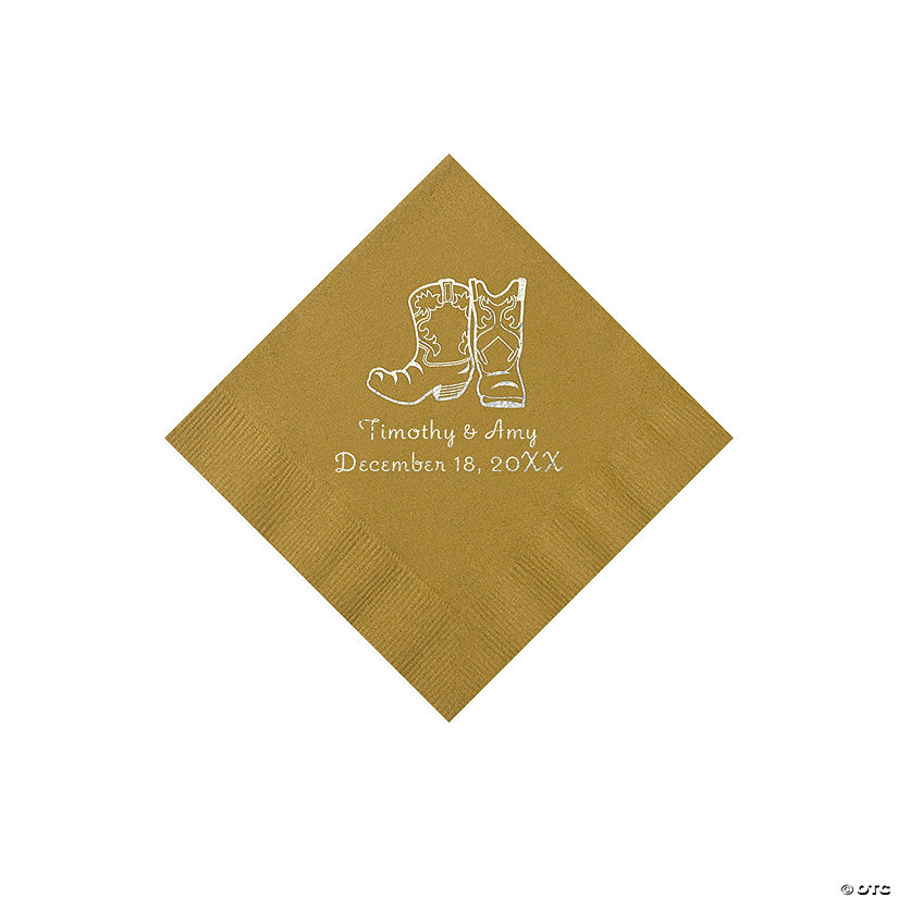 Gold Cowboy Boots Personalized Napkins with Silver Foil - Beverage Image Thumbnail