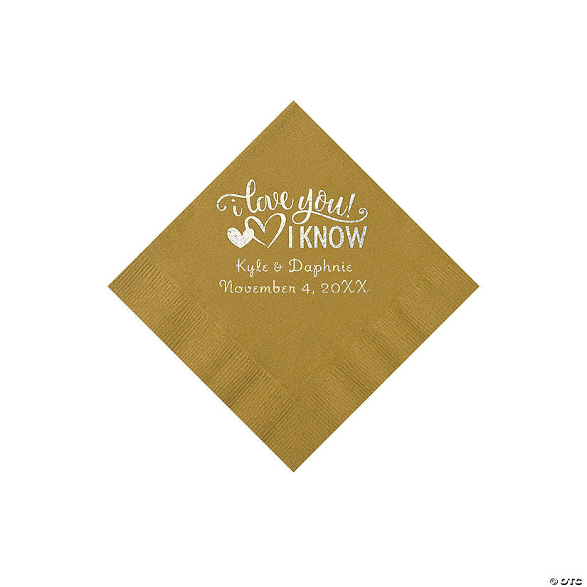 Gold I Love You, I Know Personalized Napkins with Silver Foil - Beverage Image Thumbnail