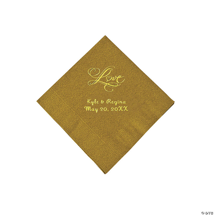 Gold &#8220;Love&#8221; Personalized Napkins with Gold Foil - Beverage Image