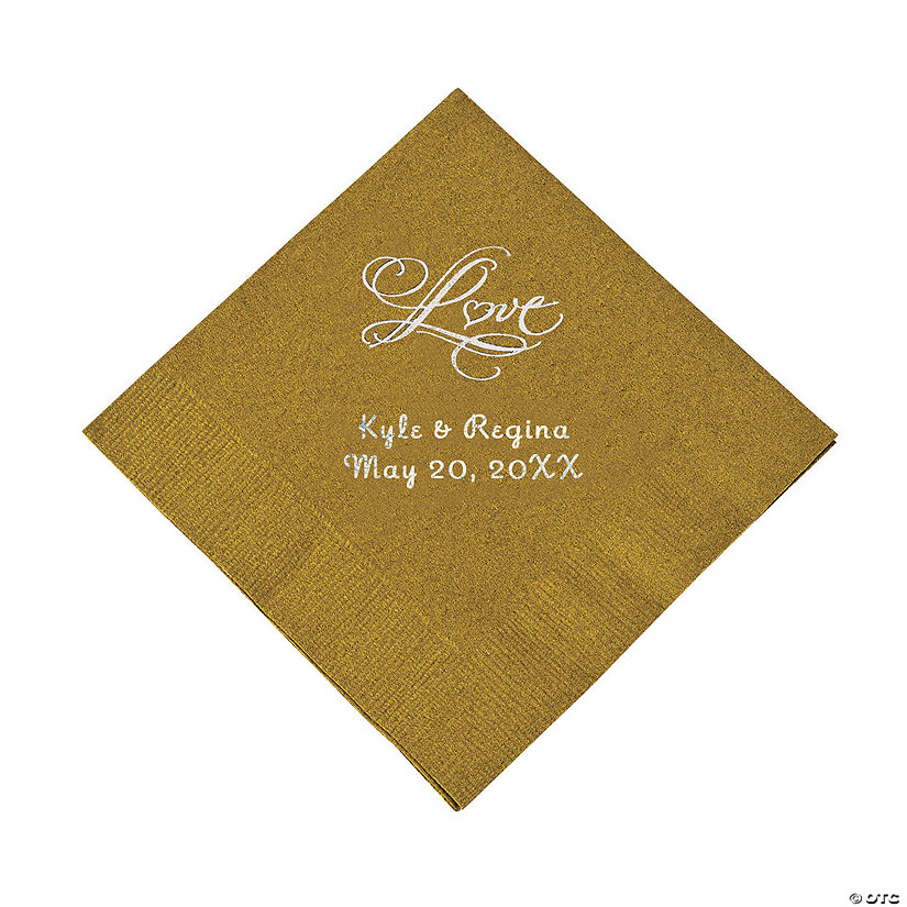 Gold &#8220;Love&#8221; Personalized Napkins with Silver Foil - Beverage Image