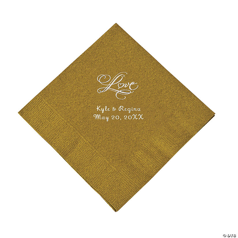 Gold &#8220;Love&#8221; Personalized Napkins with Silver Foil - Luncheon Image Thumbnail